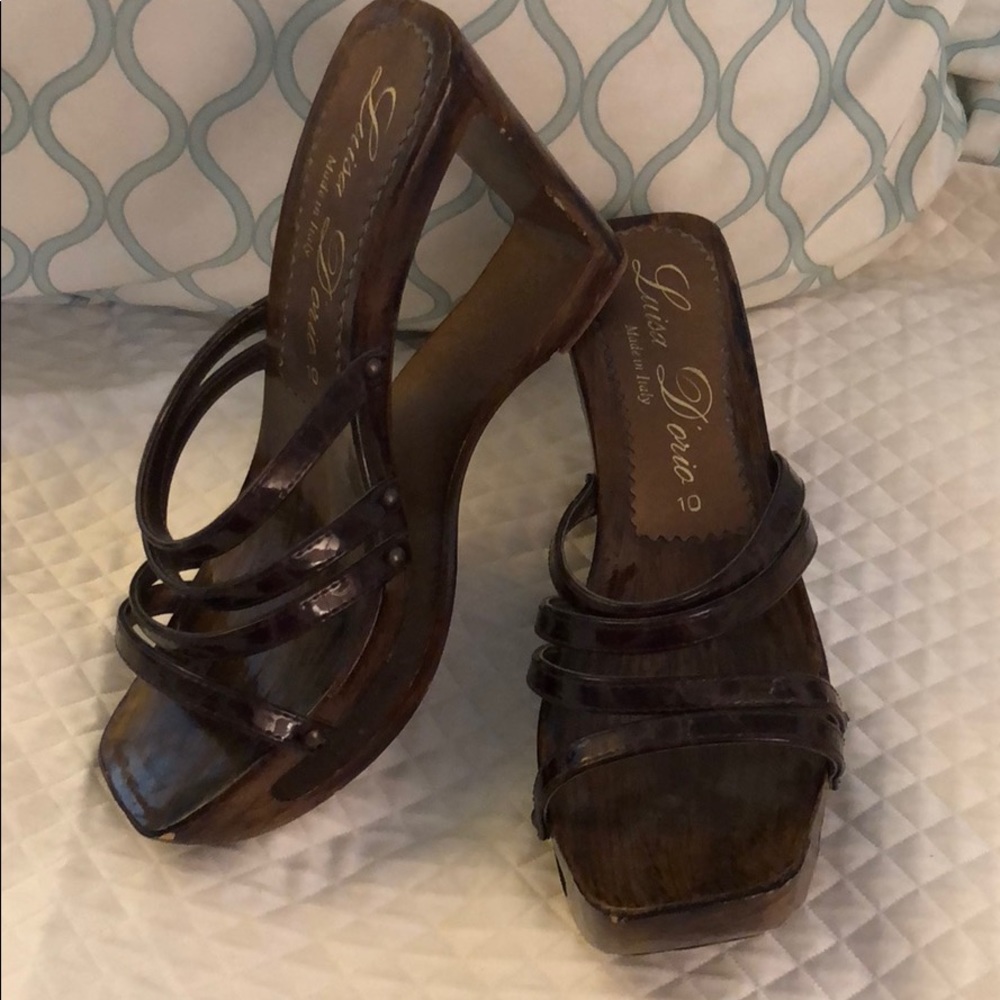 Italian Wood Wedge Sandals